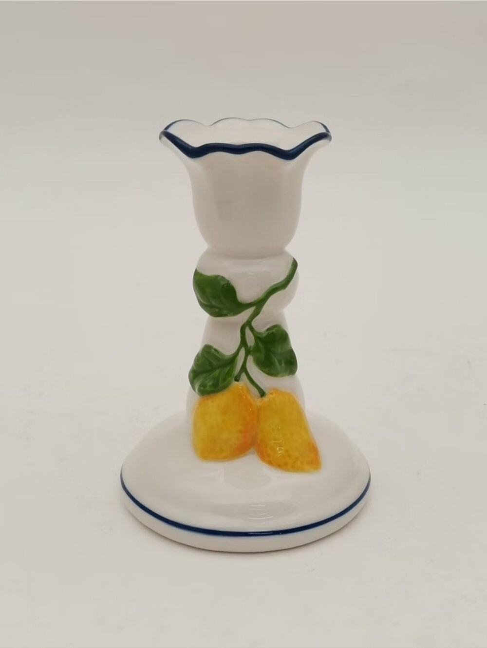 Muchoise 5.5" Ceramic Taper Candle Holder White/Blue Edge